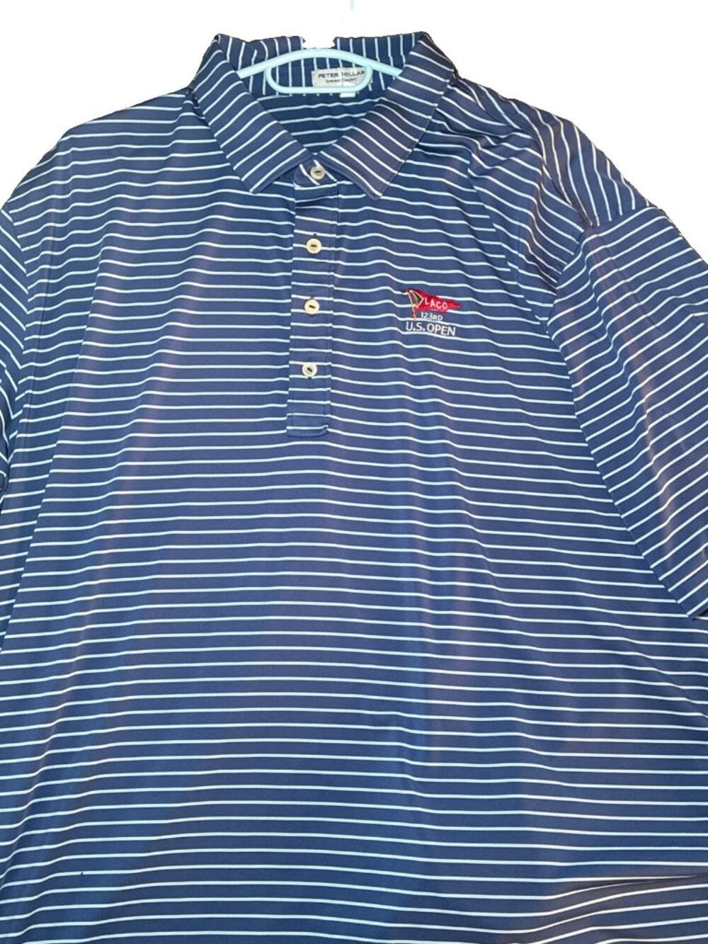 Peter Millar Summer Comfort LACC Polo Shirt XXL Blue White Stripe 123rd US Open